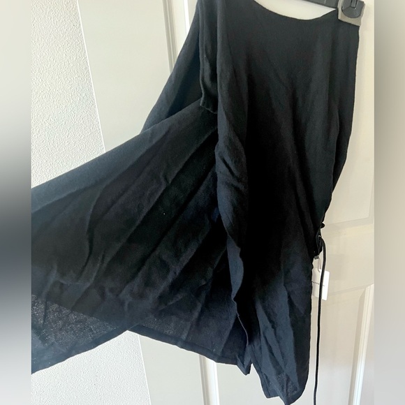 Yohji Yamamoto black wool asymmetric hem midi skirt with tie on one side - Picture 6 of 8